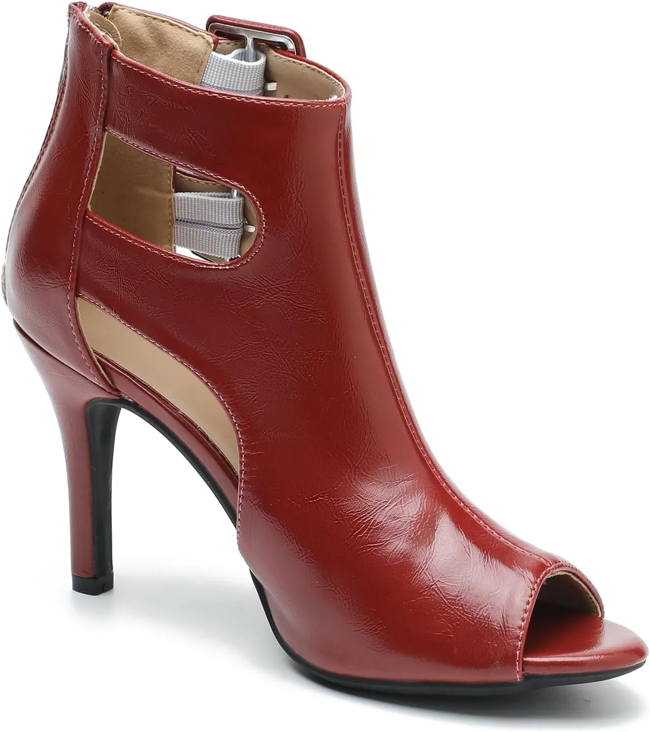 Heels for Women Open Toe Boots Cutout Ankle Strap Buckle Stiletto High Heel Sandals for Prom Party Wedding