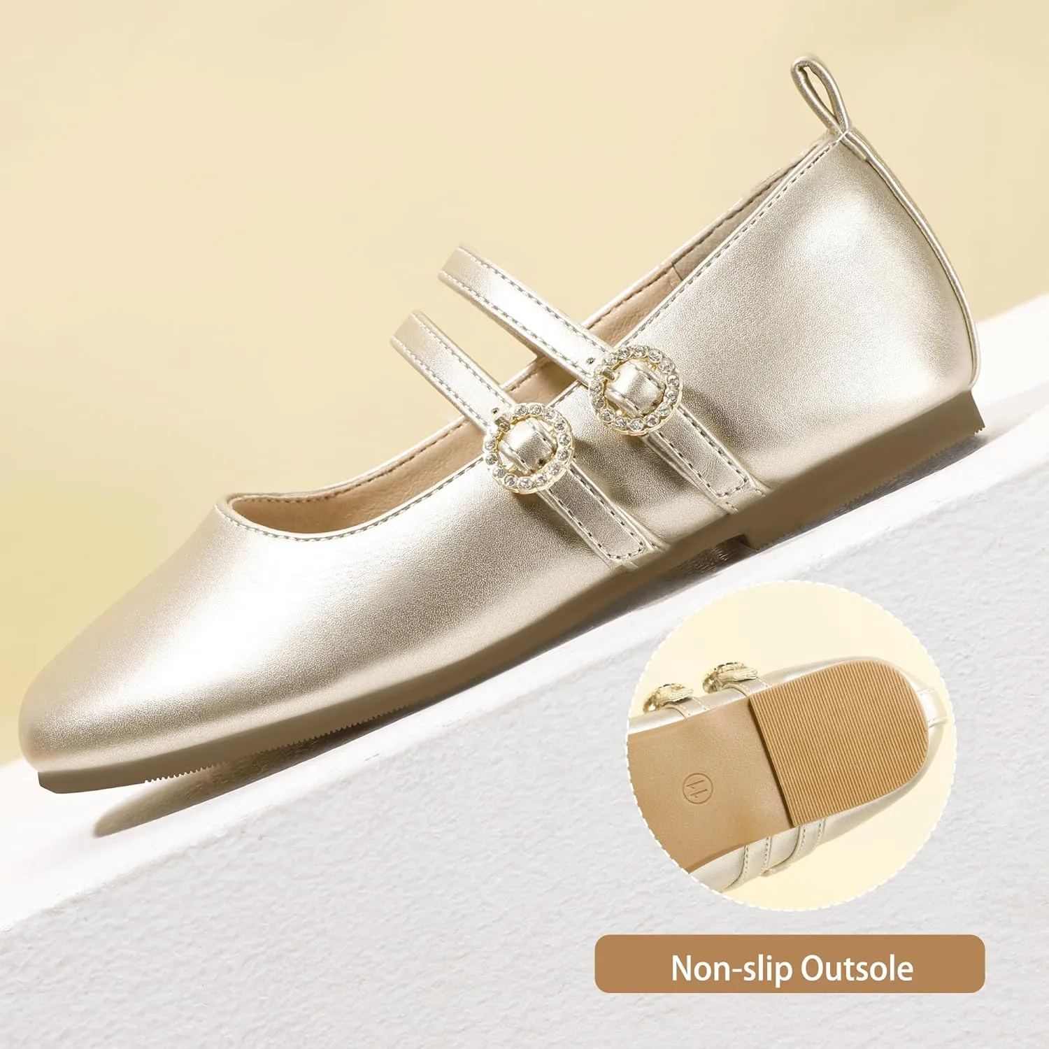 Hehainom Girls Dress Shoes Rhinestone Square Toe Toddler Flower Girl Ballet Flats Little Big Kids Mary Jane School Party Wedding Shoes