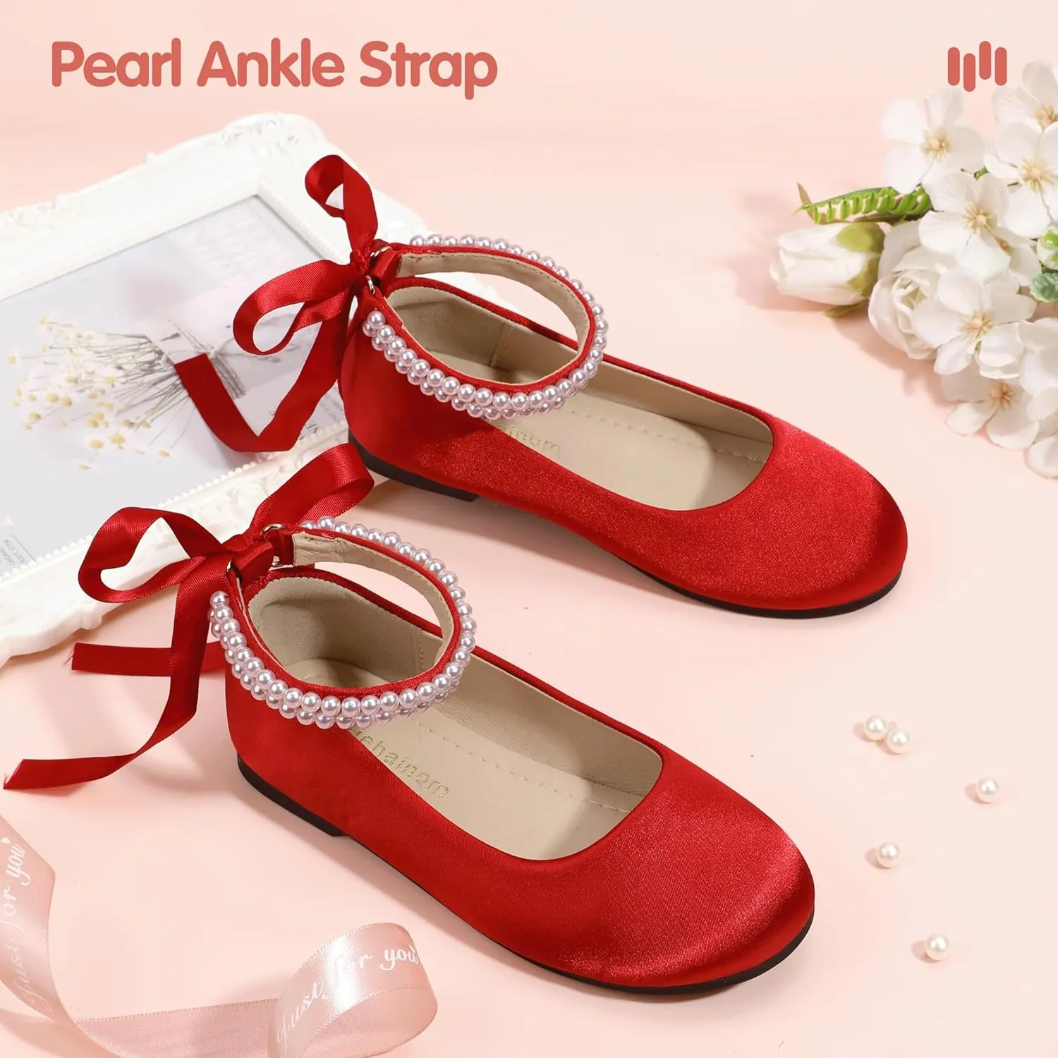 Hehainom Toddler Girls Dress Shoes Flower Girl Little Kids Mary Jane Ballet Flats Pearls Bow Wedding Party Communion Shoes