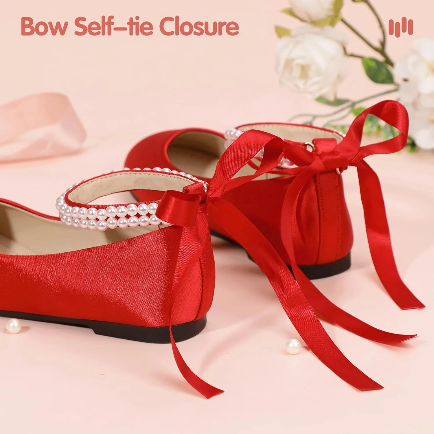 Hehainom Toddler Girls Dress Shoes Flower Girl Little Kids Mary Jane Ballet Flats Pearls Bow Wedding Party Communion Shoes