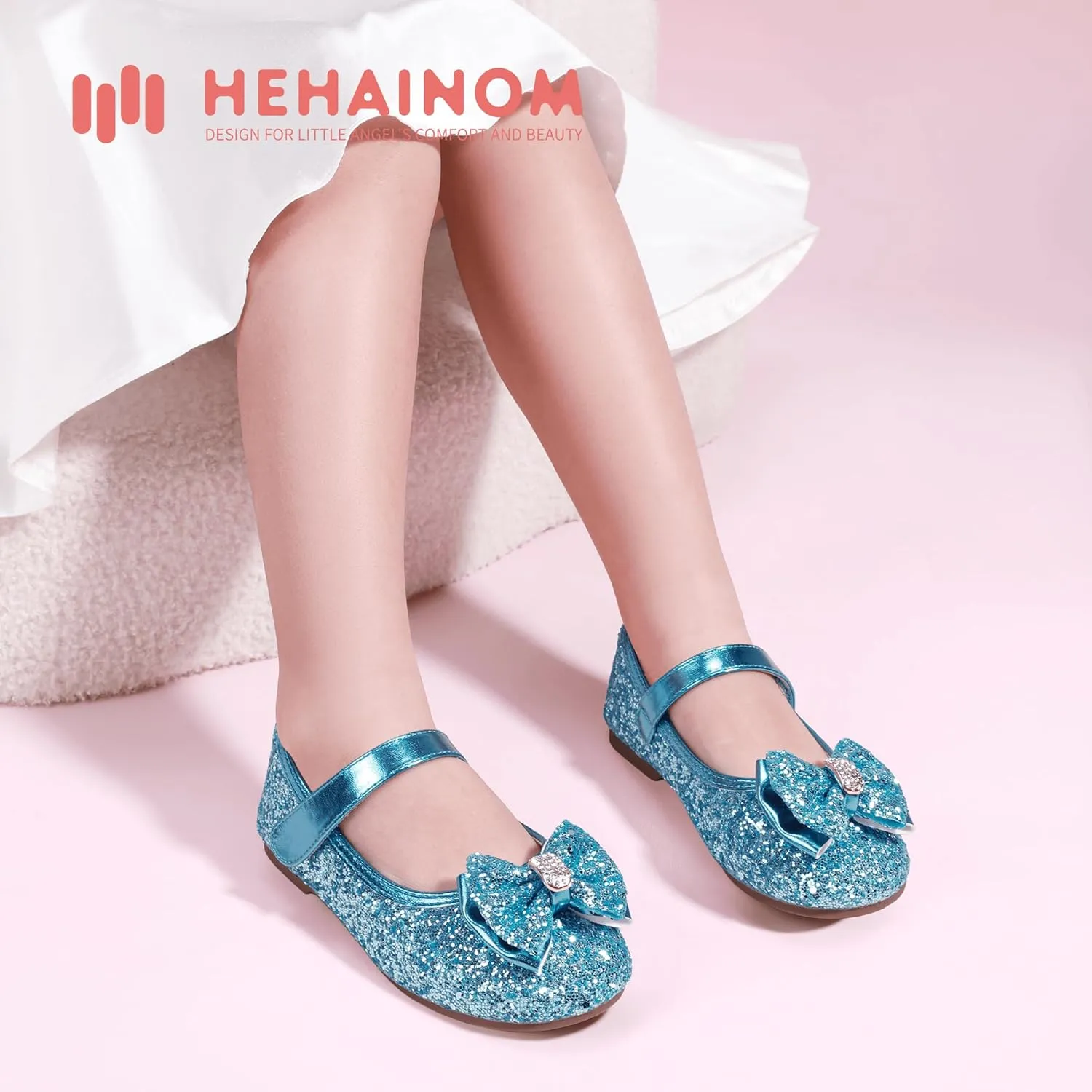Hehainom Toddler Girls Flats Mary Jane Flower Girl Dress Shoes School Wedding Party Shoes