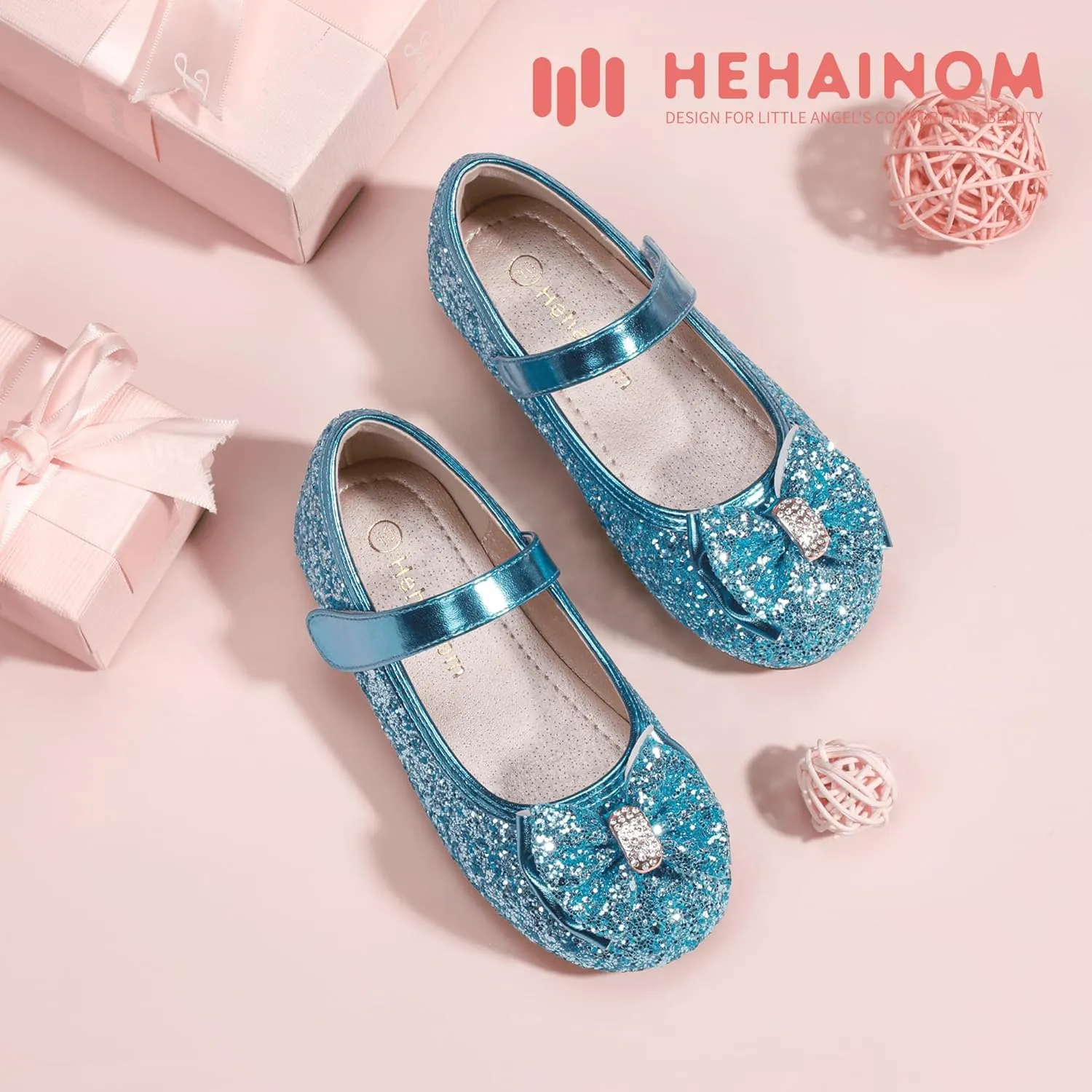 Hehainom Toddler Girls Flats Mary Jane Flower Girl Dress Shoes School Wedding Party Shoes