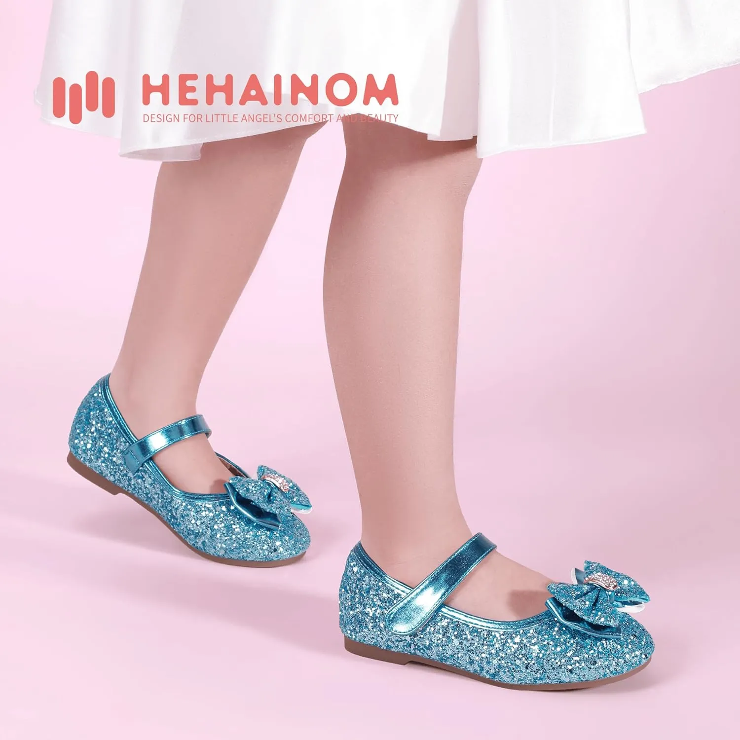 Hehainom Toddler Girls Flats Mary Jane Flower Girl Dress Shoes School Wedding Party Shoes