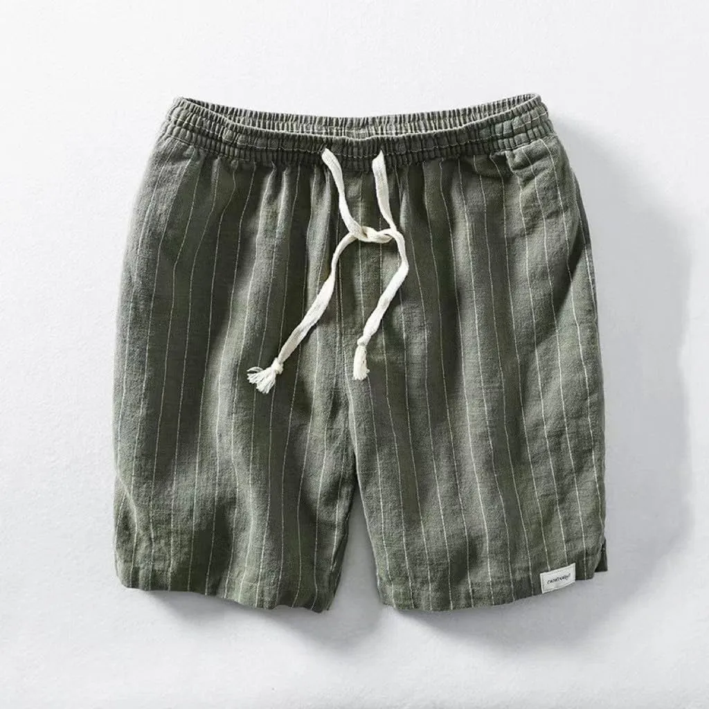 heyheyshine Mens Flat Front Shorts Linen Shorts Striped Elastic Waist Drawstring Gym Athletic Summer Beach Shorts