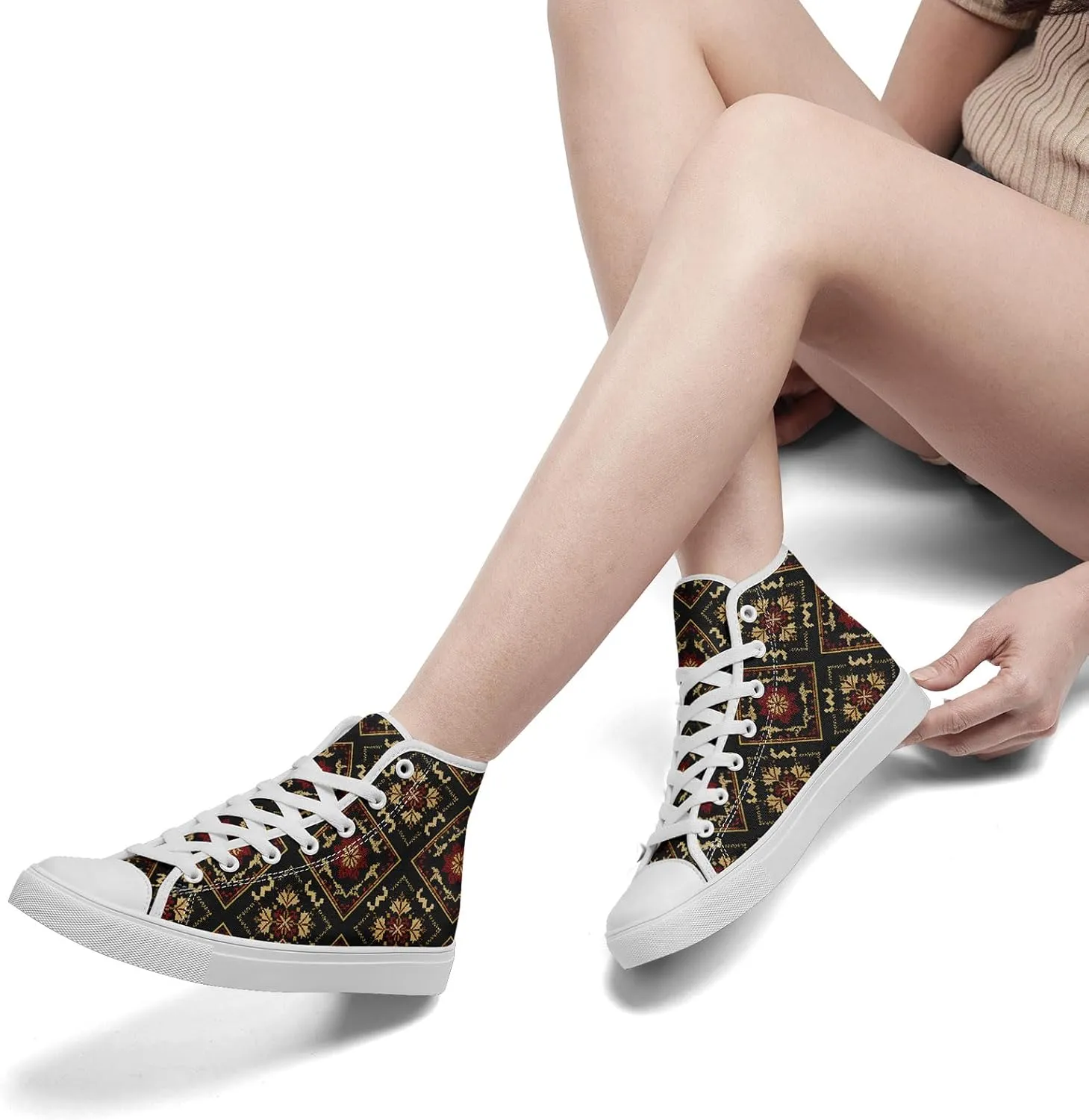 High Top Sneakers for Women Men Canvas Shoes Lightweight Printed Lace Up Fashion Casual Walking Shoes Street Footwear