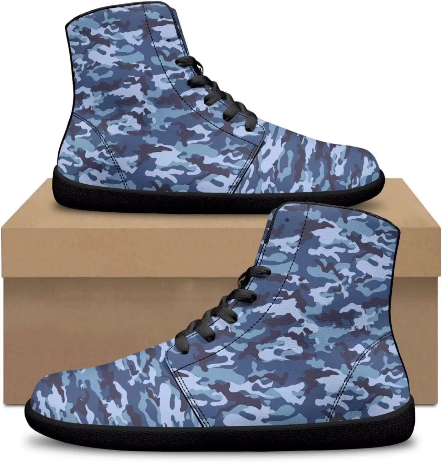 Howilath Camo Print Barefoot Running Shoes High Top Sneakers, Anti-Skid Zero Drop Sneaker Minimalist Shoes