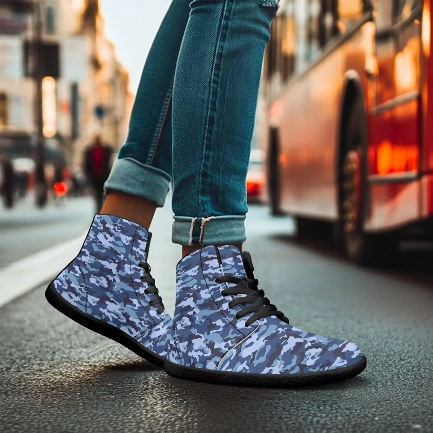 Howilath Camo Print Barefoot Running Shoes High Top Sneakers, Anti-Skid Zero Drop Sneaker Minimalist Shoes