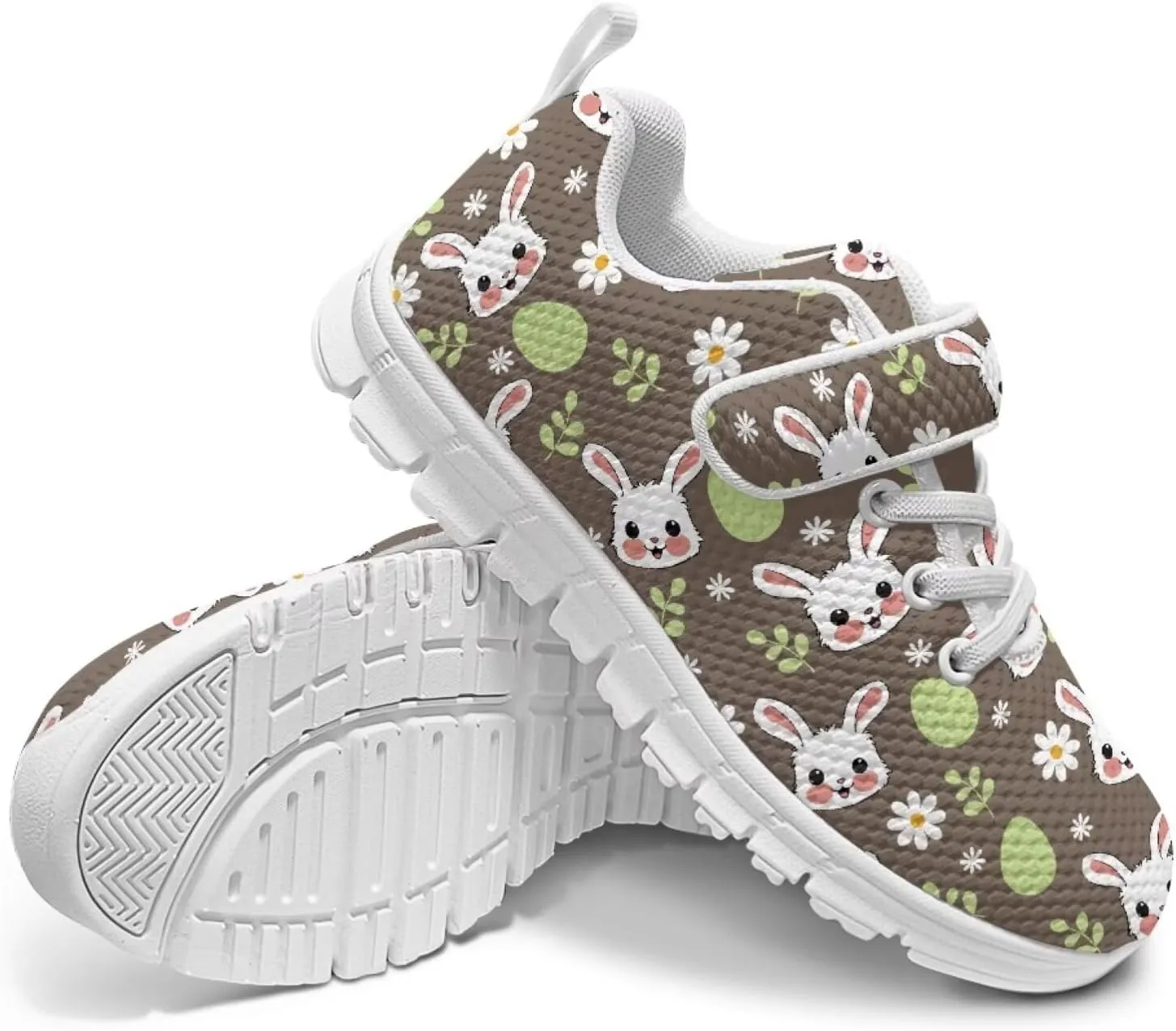 Howilath Easter Bunny Print Kids Sneakers for Boys Girls Mesh Sneakers Sports Tennis Shoes with Non-Slip Sole
