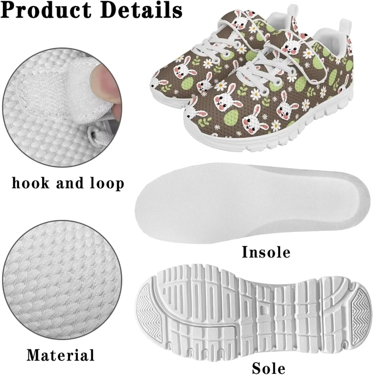 Howilath Easter Bunny Print Kids Sneakers for Boys Girls Mesh Sneakers Sports Tennis Shoes with Non-Slip Sole