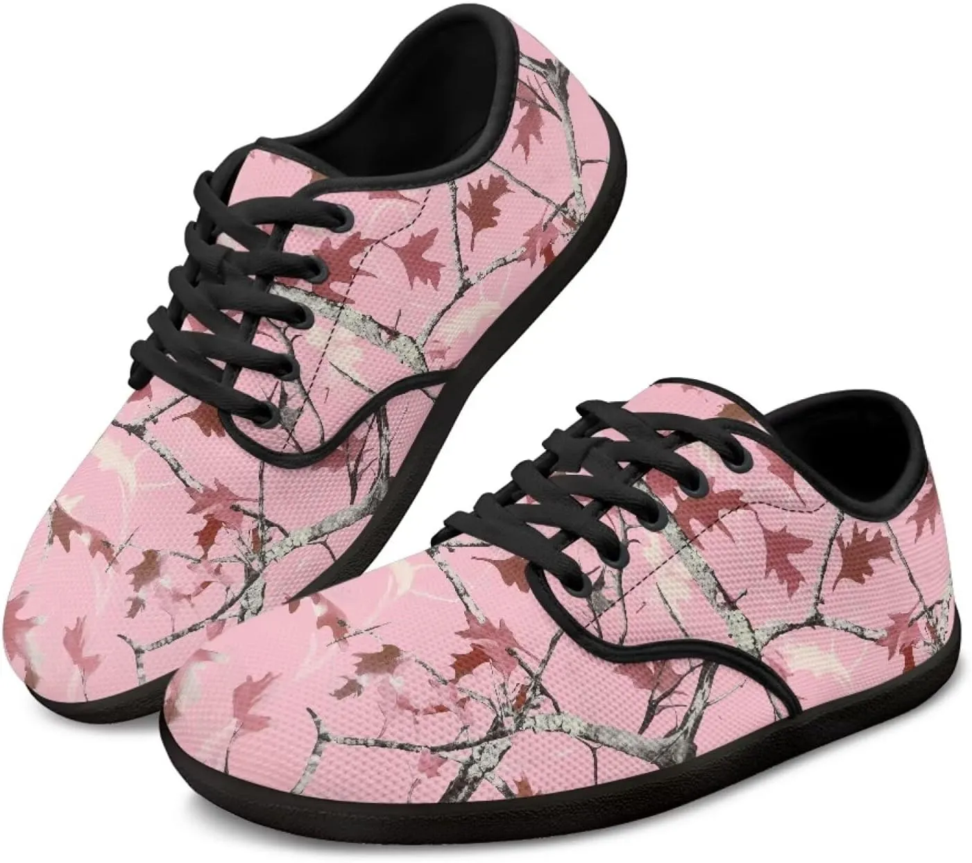 Howilath Woodland Forest Print Lace up Barefoot Shoes Womens Flat Shoes Running Sneakers Casual Sport Shoes