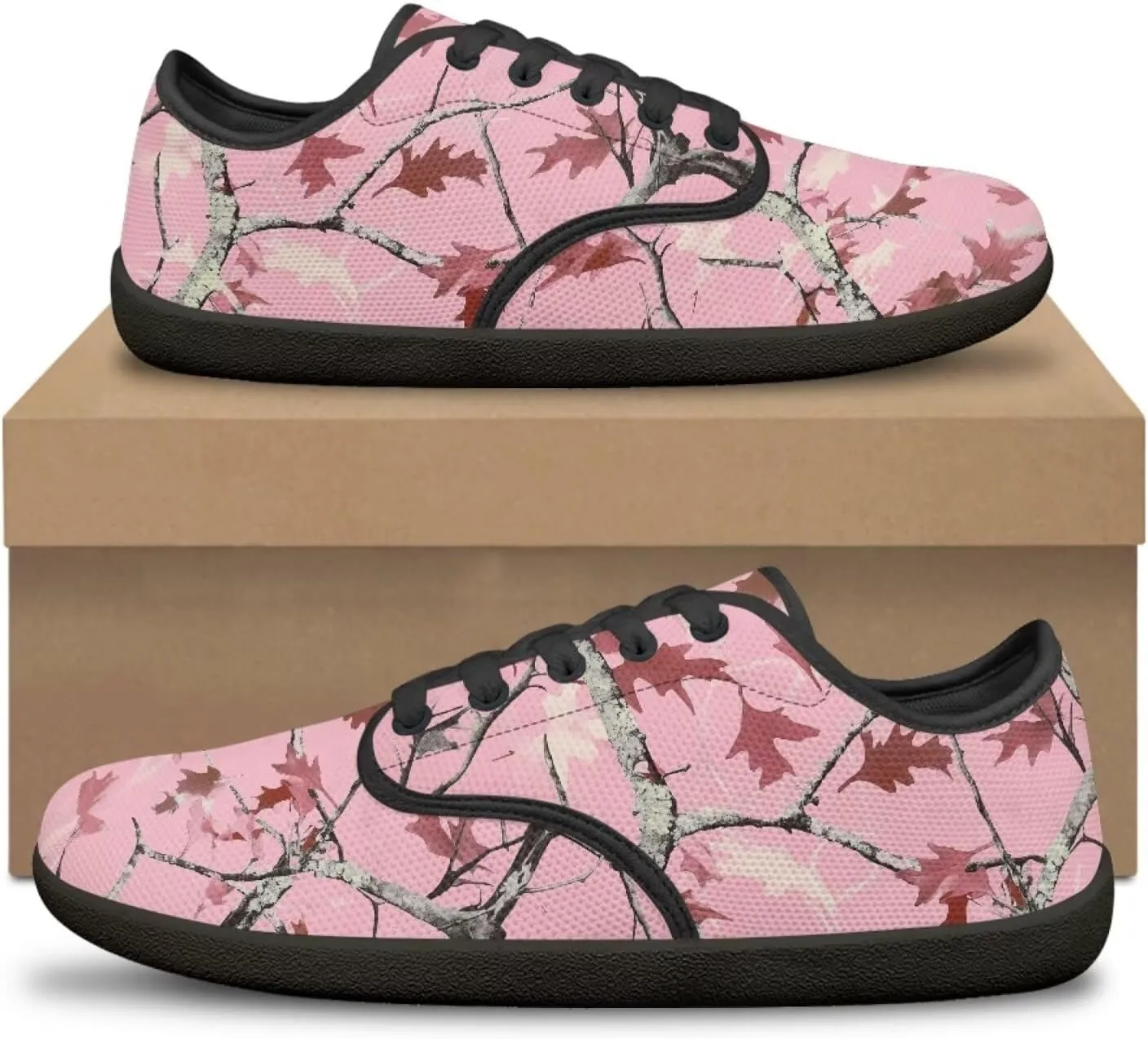 Howilath Woodland Forest Print Lace up Barefoot Shoes Womens Flat Shoes Running Sneakers Casual Sport Shoes