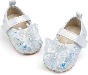 HsdsBebe Baby Girls Mary Jane Flats Non Slip Soft Sole Bowknot Princess Wedding Dress Shoes Toddler First Walkers Infant Newborn Baptism Crib Shoes