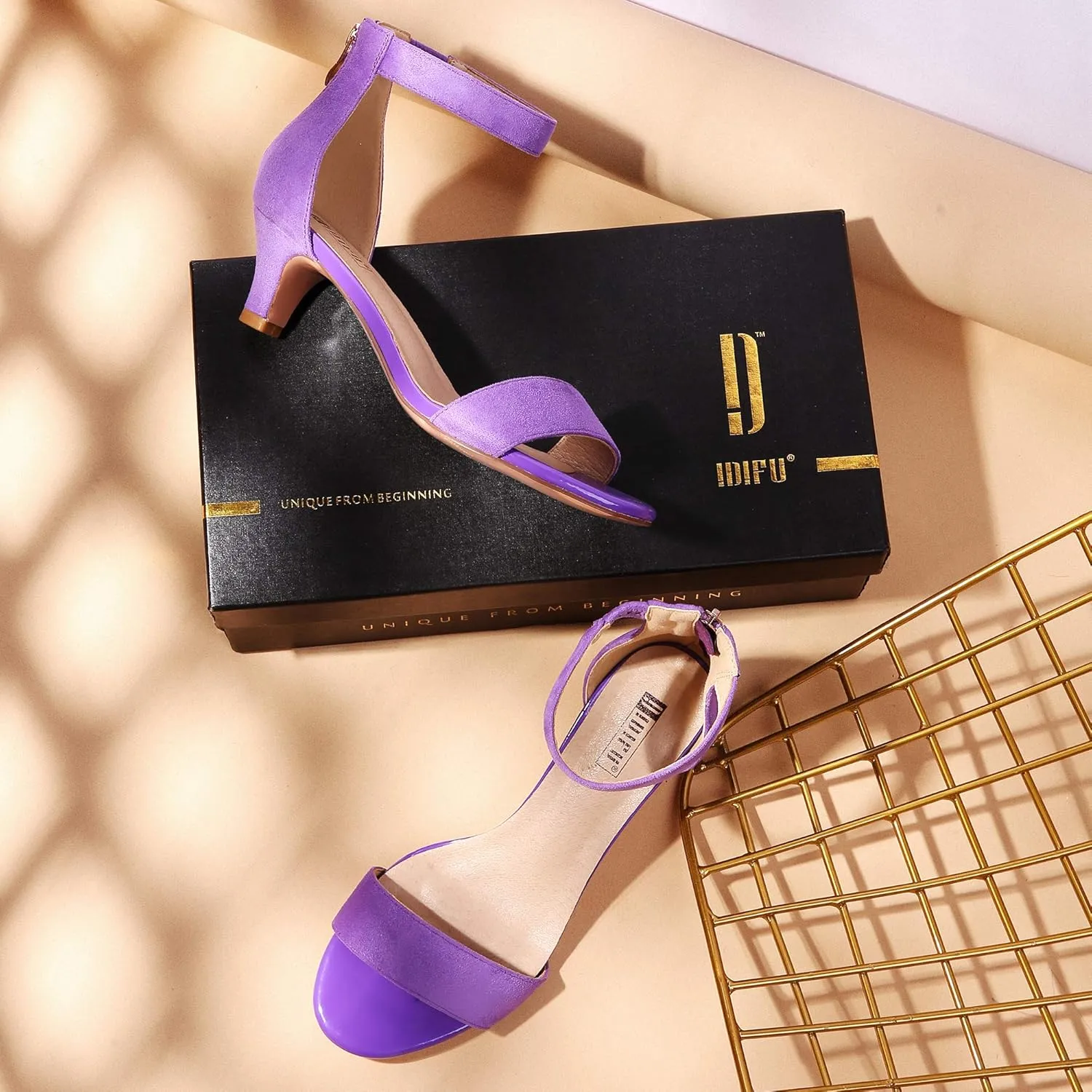 IDIFU Kitten Heels for Women IN2 Low Heels Open Toe Ankle Strap Heeled Sandals Wedding Bridal Evening Prom Party Dress Shoes Womens Heels With Zipper