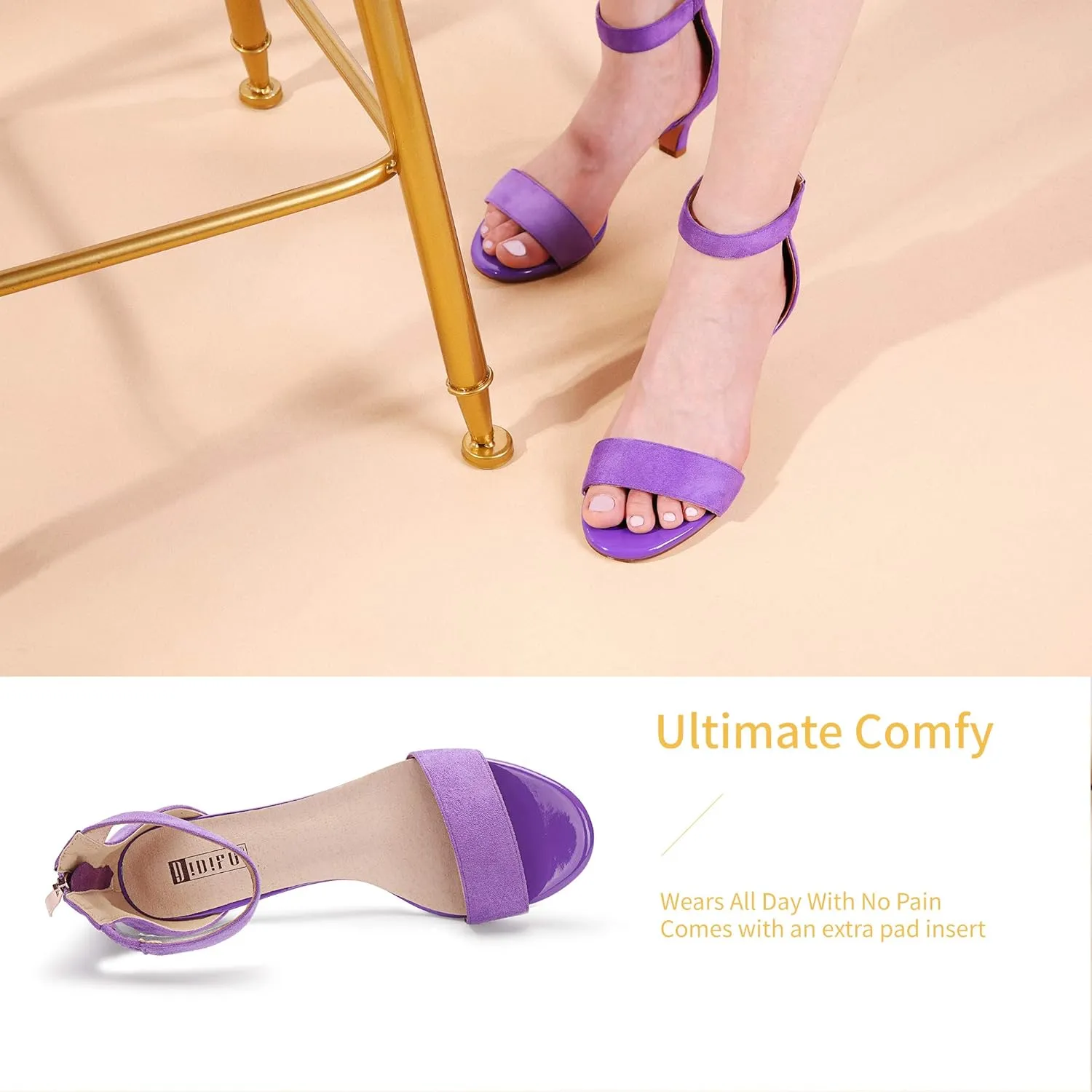 IDIFU Kitten Heels for Women IN2 Low Heels Open Toe Ankle Strap Heeled Sandals Wedding Bridal Evening Prom Party Dress Shoes Womens Heels With Zipper