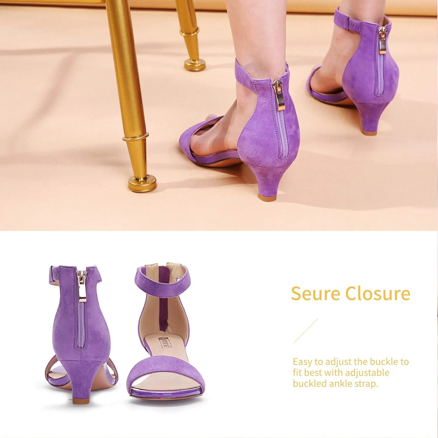 IDIFU Kitten Heels for Women IN2 Low Heels Open Toe Ankle Strap Heeled Sandals Wedding Bridal Evening Prom Party Dress Shoes Womens Heels With Zipper