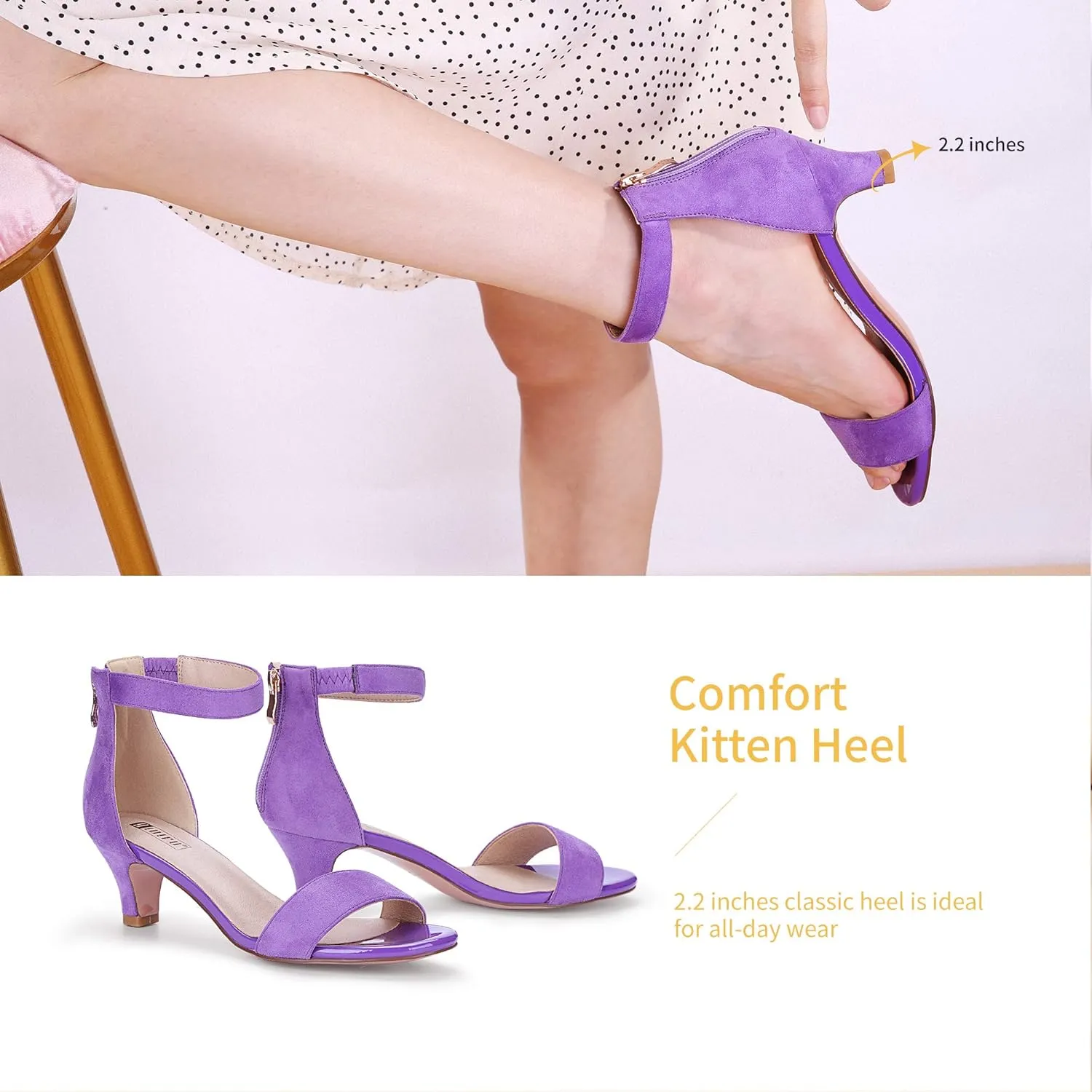 IDIFU Kitten Heels for Women IN2 Low Heels Open Toe Ankle Strap Heeled Sandals Wedding Bridal Evening Prom Party Dress Shoes Womens Heels With Zipper