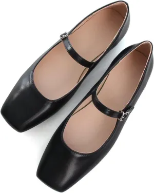 INEELUYI Women's Mary Jane Flats Retro Square Toe Soft Ballet Flats Comfort One Line Strap Dress Flats