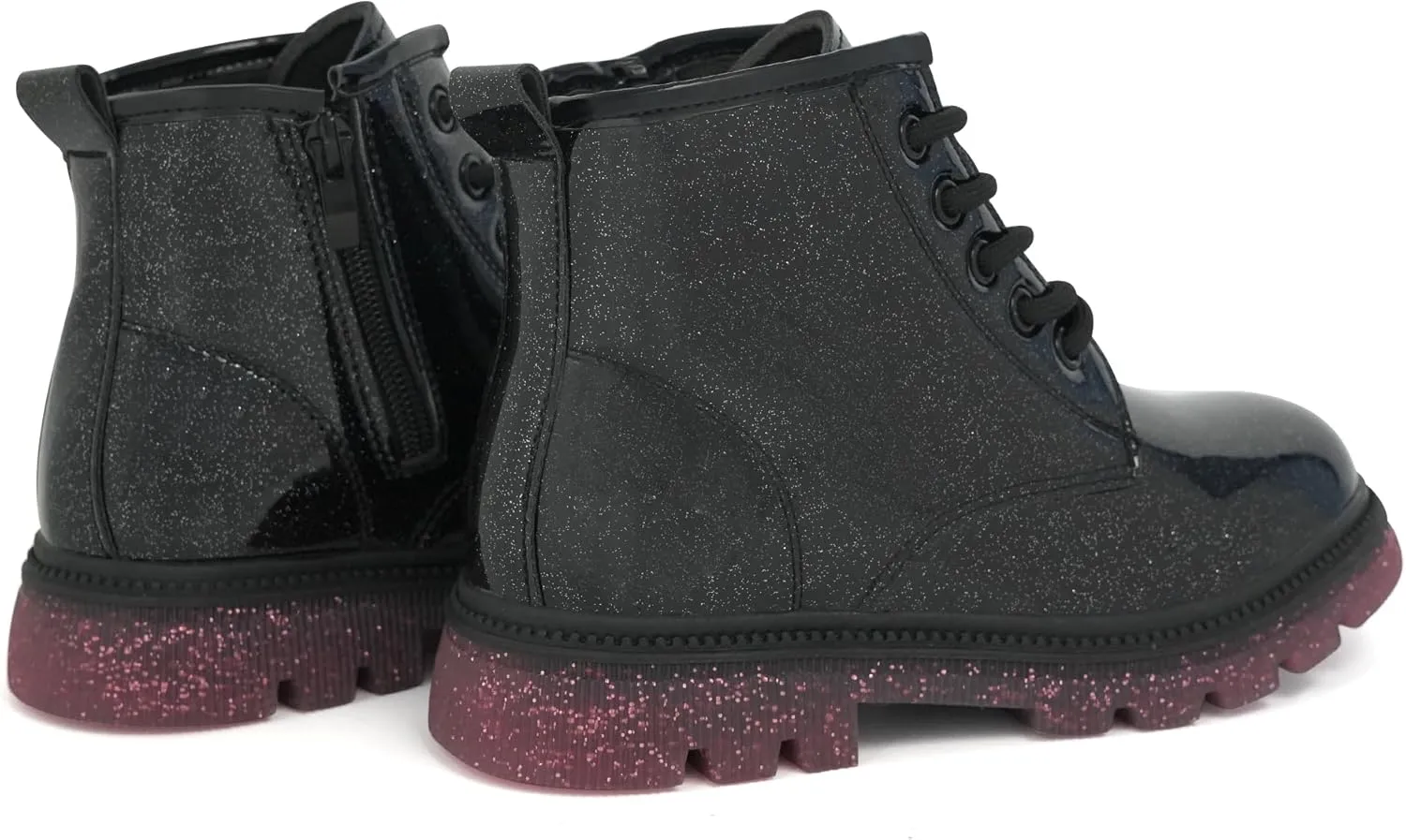 JABASIC Girls Ankle Boots Kids Lace-up Glittery Combat Work Boot