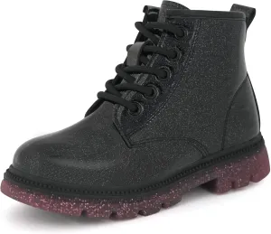 JABASIC Girls Ankle Boots Kids Lace-up Glittery Combat Work Boot