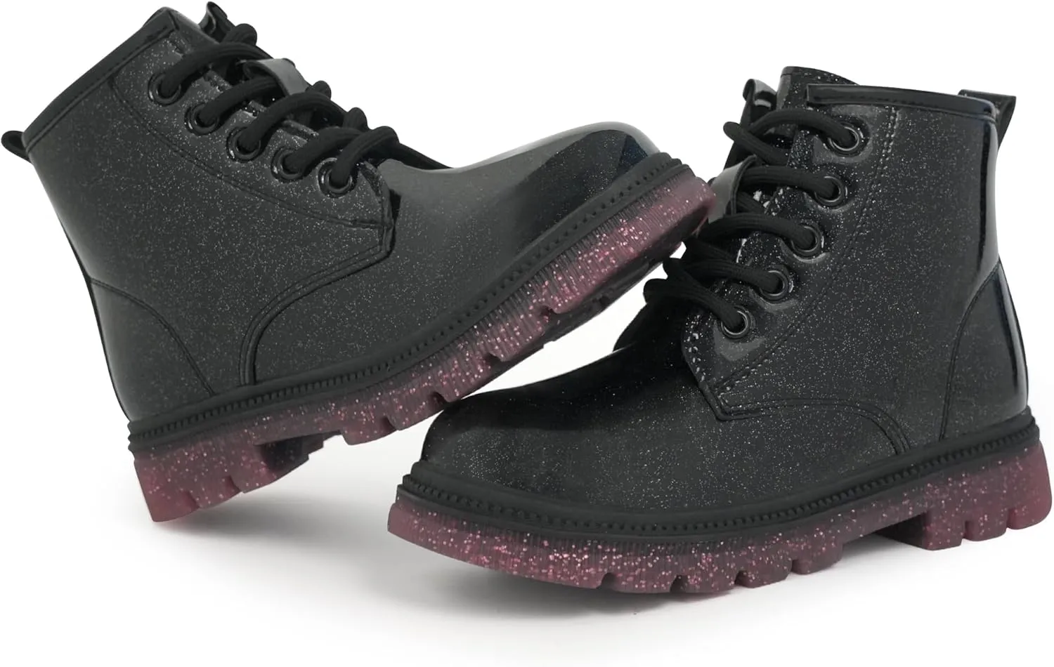 JABASIC Girls Ankle Boots Kids Lace-up Glittery Combat Work Boot