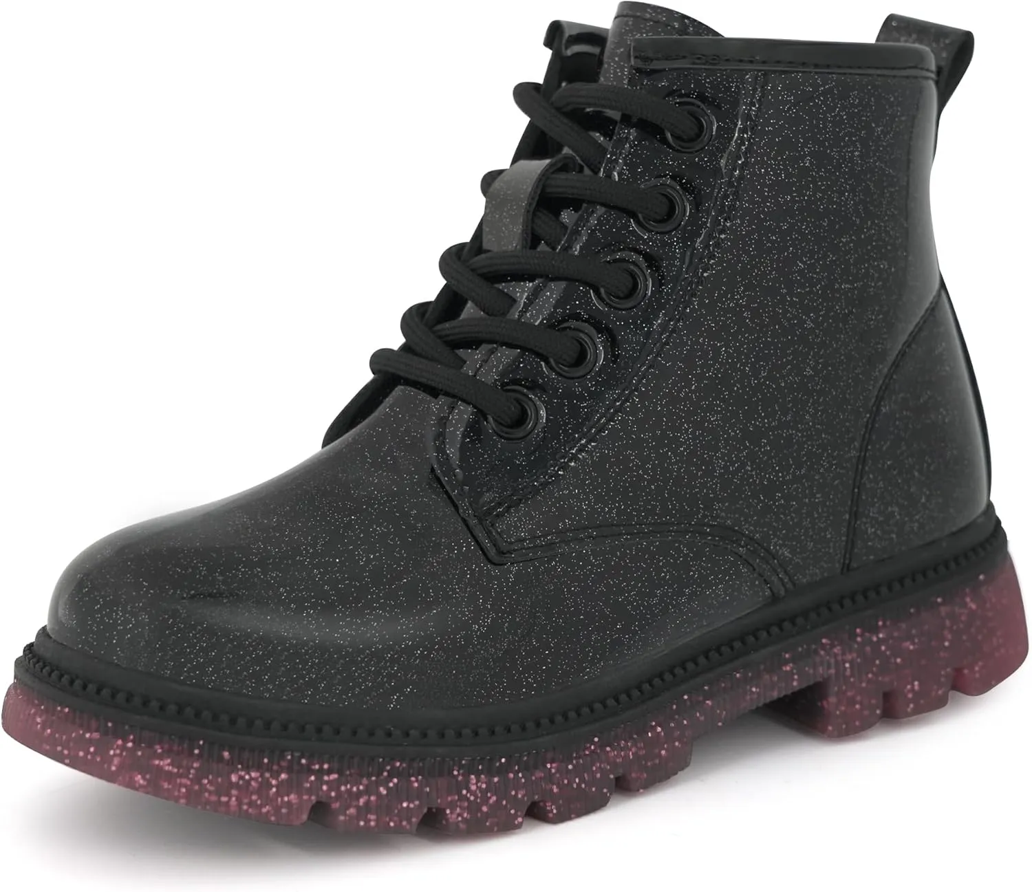 JABASIC Girls Ankle Boots Kids Lace-up Glittery Combat Work Boot