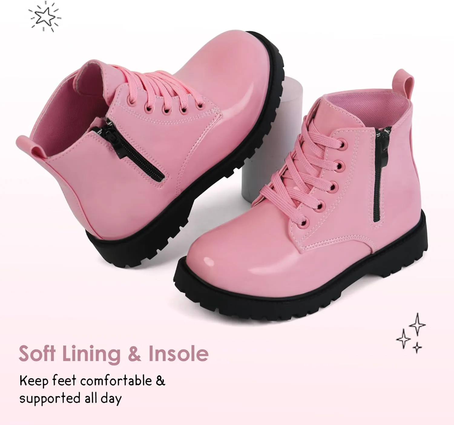 JABASIC Girls Ankle Boots Side Zipper Lace Up Work Boot Combat Booties for Little/Big Kids