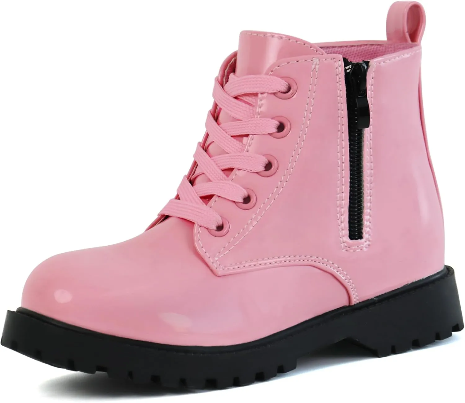 JABASIC Girls Ankle Boots Side Zipper Lace Up Work Boot Combat Booties for Little/Big Kids