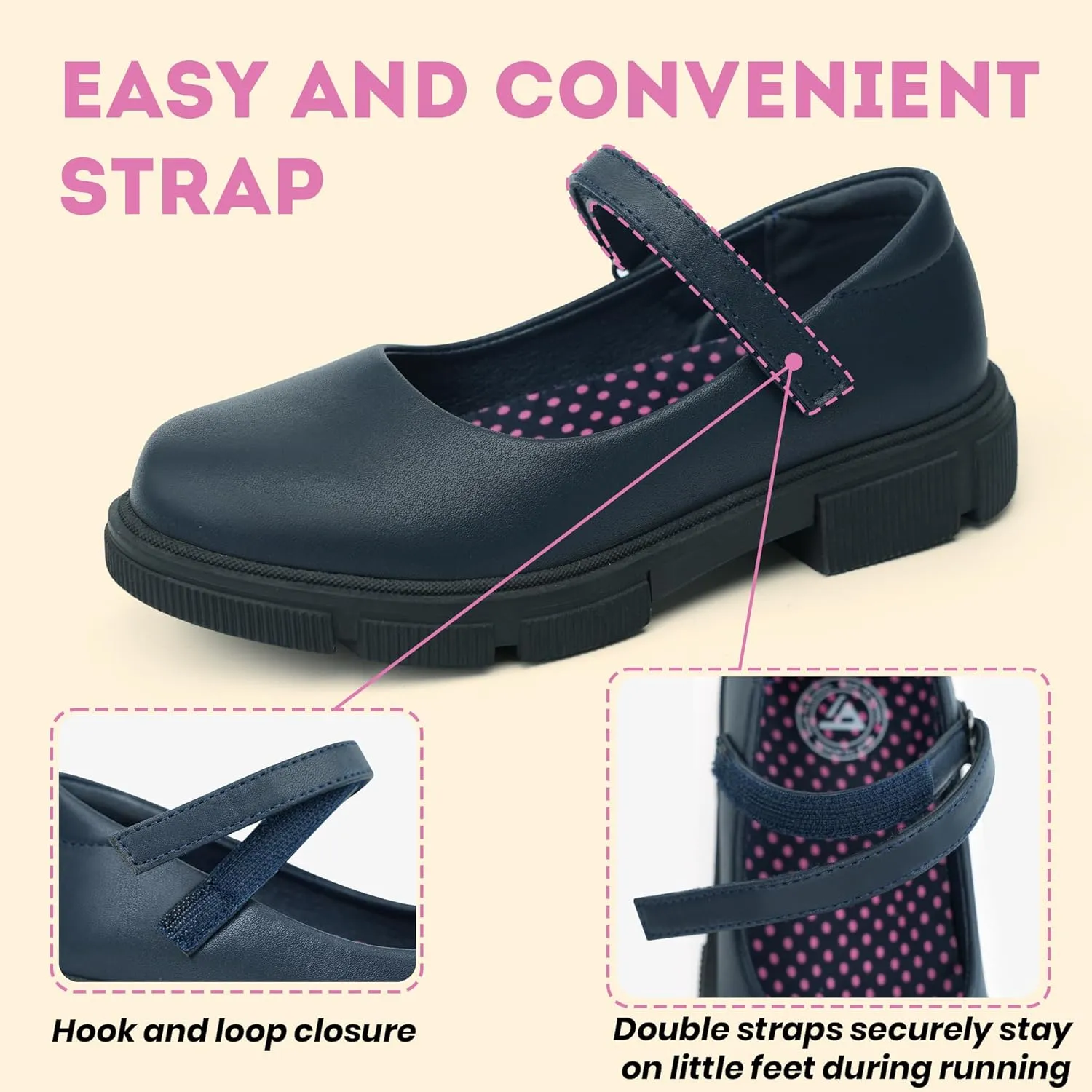 JABASIC Girls School Uniform Shoes Comfortable Mary Jane Flats