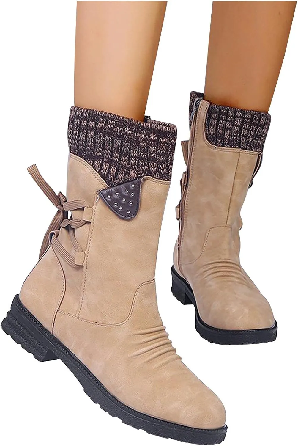 JEGULV Chunky Platform Boots for Women, Square Toe Shoes Lace up Zip High Heel Booties Combat Wedge Ankle Boots