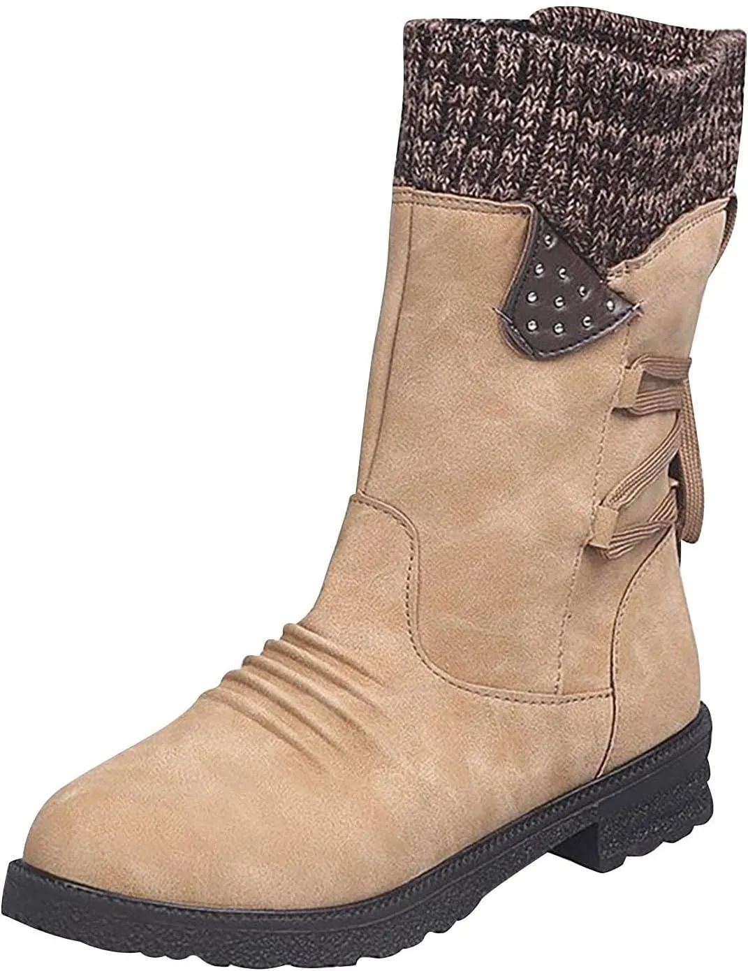 JEGULV Chunky Platform Boots for Women, Square Toe Shoes Lace up Zip High Heel Booties Combat Wedge Ankle Boots