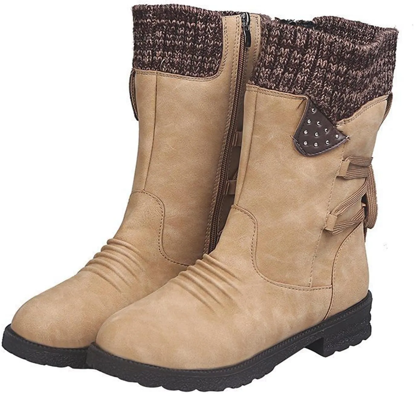 JEGULV Chunky Platform Boots for Women, Square Toe Shoes Lace up Zip High Heel Booties Combat Wedge Ankle Boots