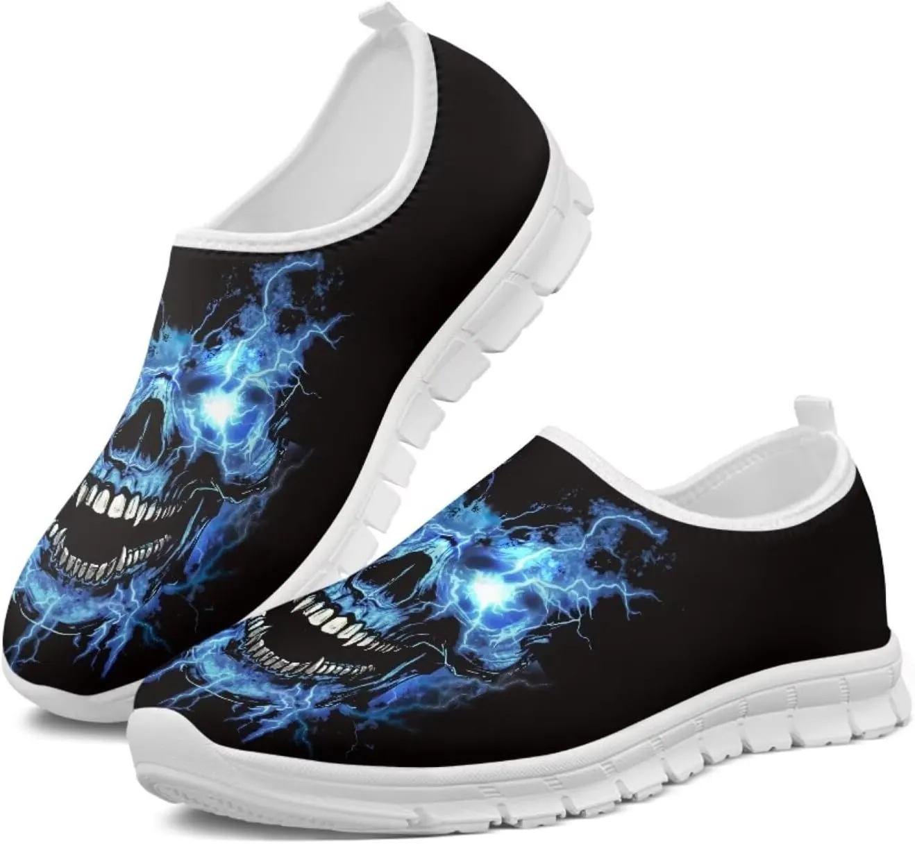 Jeiento Gothic Skull Slip On Shoes for Women Cozy Walking Shoes Fashion Travel Shoes