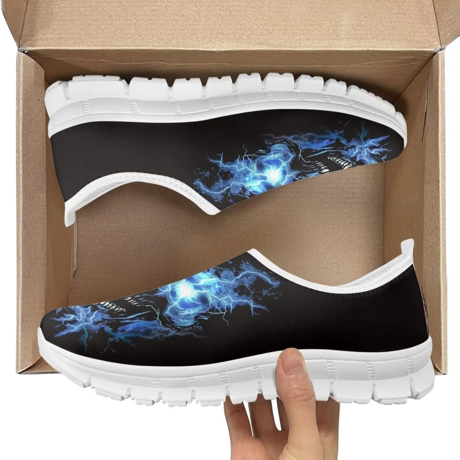 Jeiento Gothic Skull Slip On Shoes for Women Cozy Walking Shoes Fashion Travel Shoes