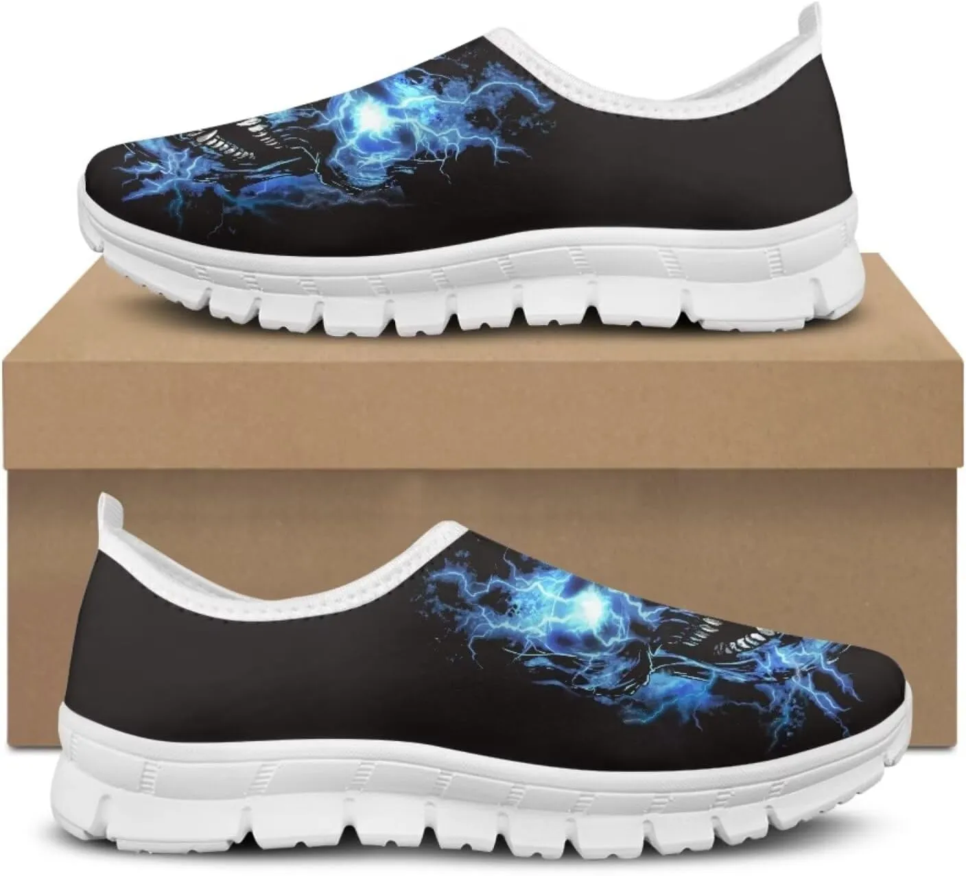 Jeiento Gothic Skull Slip On Shoes for Women Cozy Walking Shoes Fashion Travel Shoes