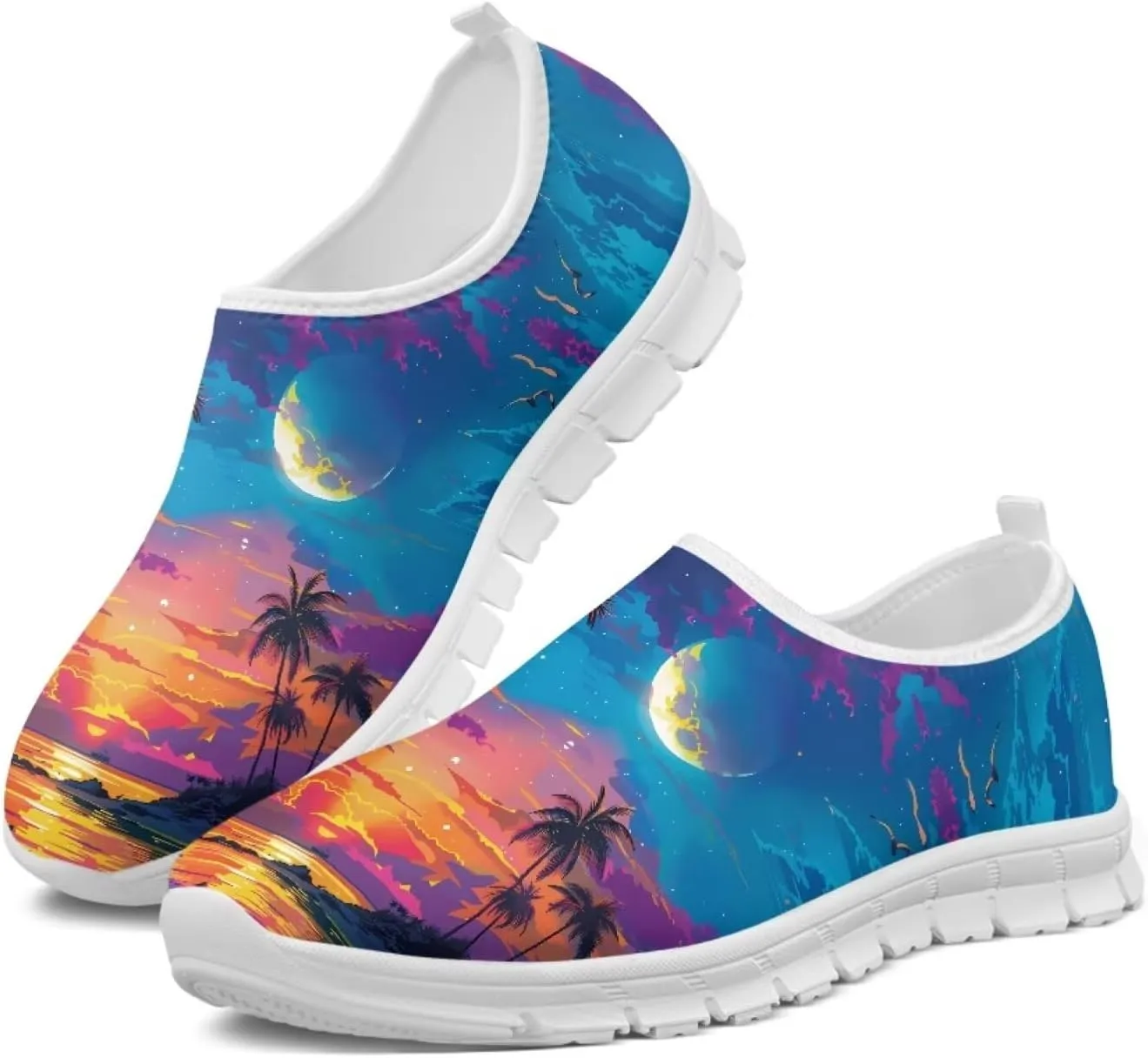 Jeiento Tropical Style Slip-On Loafers for Women Casual Shoes Outdoor Mesh Workout Sneakers