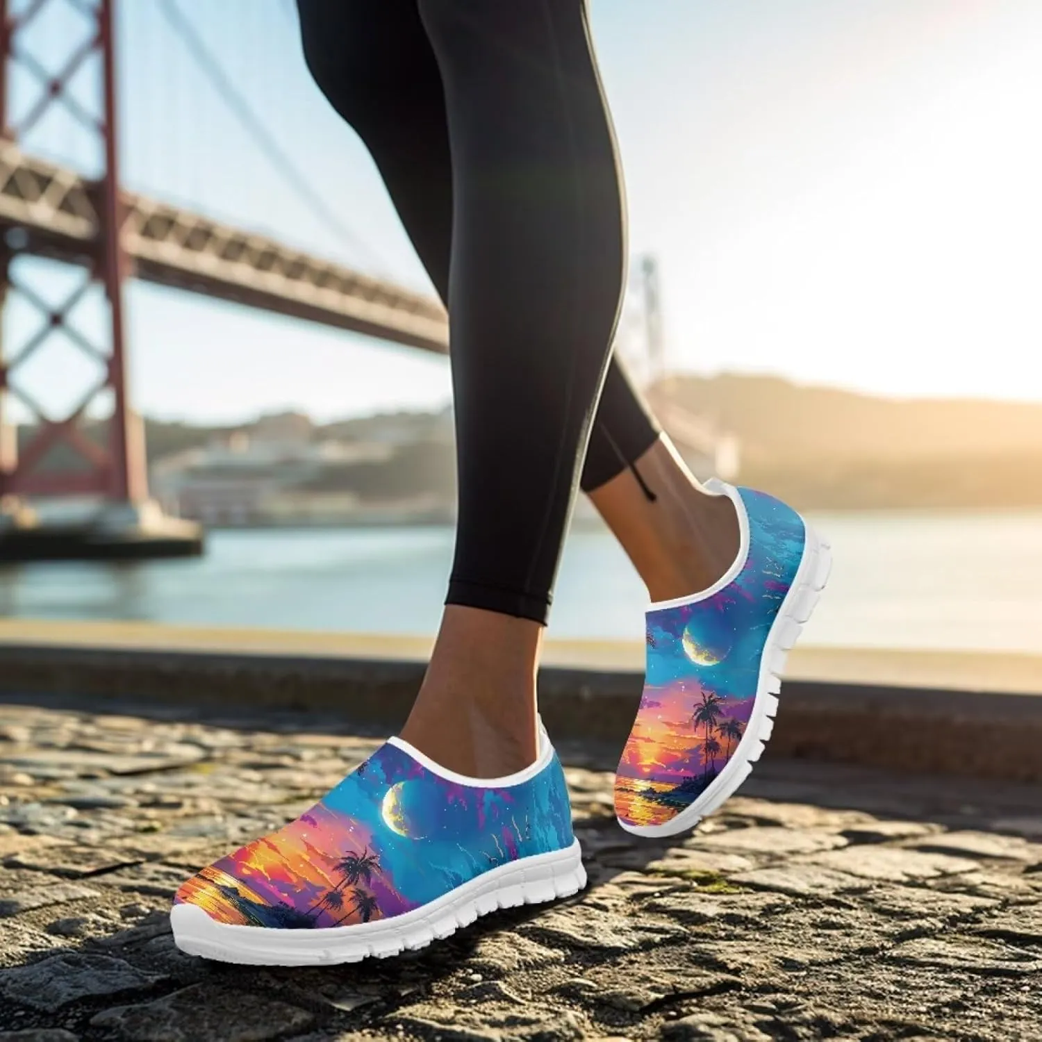 Jeiento Tropical Style Slip-On Loafers for Women Casual Shoes Outdoor Mesh Workout Sneakers