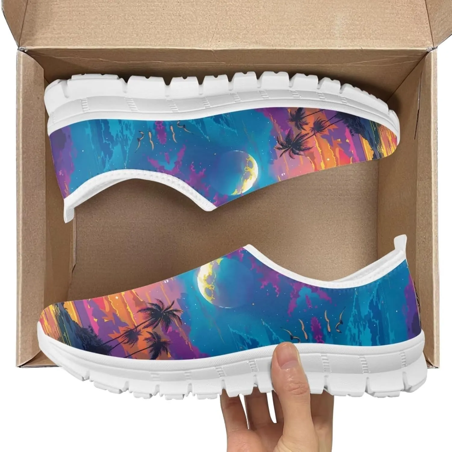 Jeiento Tropical Style Slip-On Loafers for Women Casual Shoes Outdoor Mesh Workout Sneakers