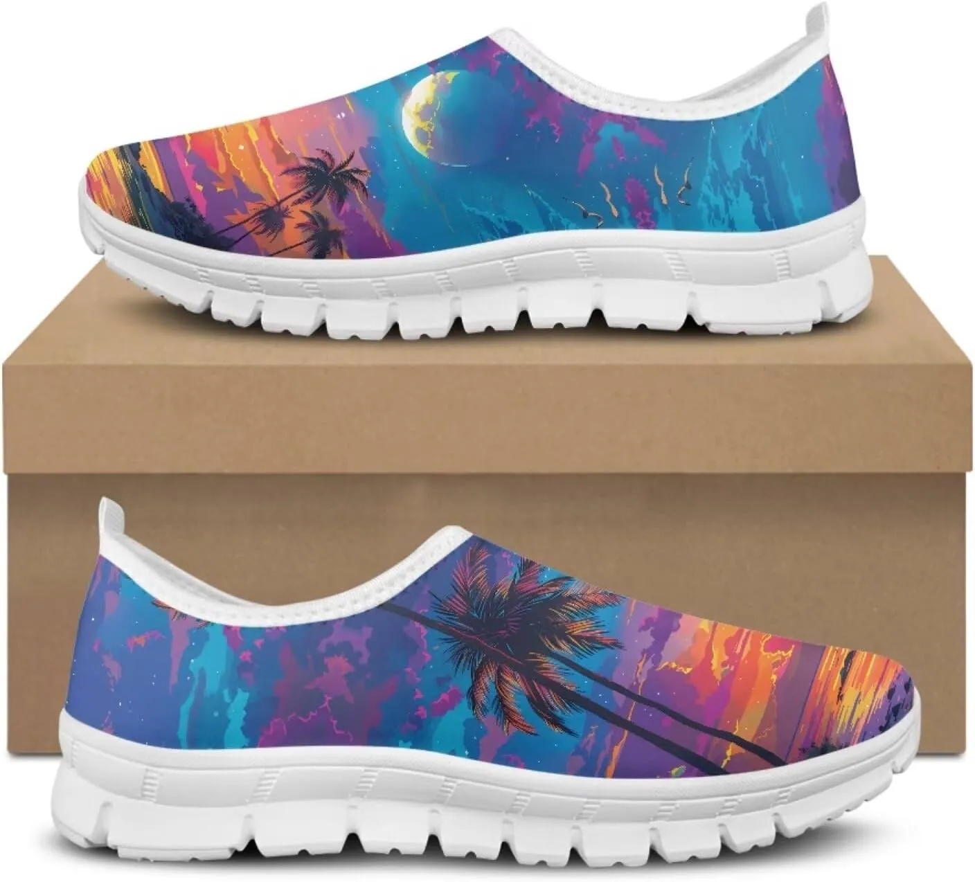 Jeiento Tropical Style Slip-On Loafers for Women Casual Shoes Outdoor Mesh Workout Sneakers