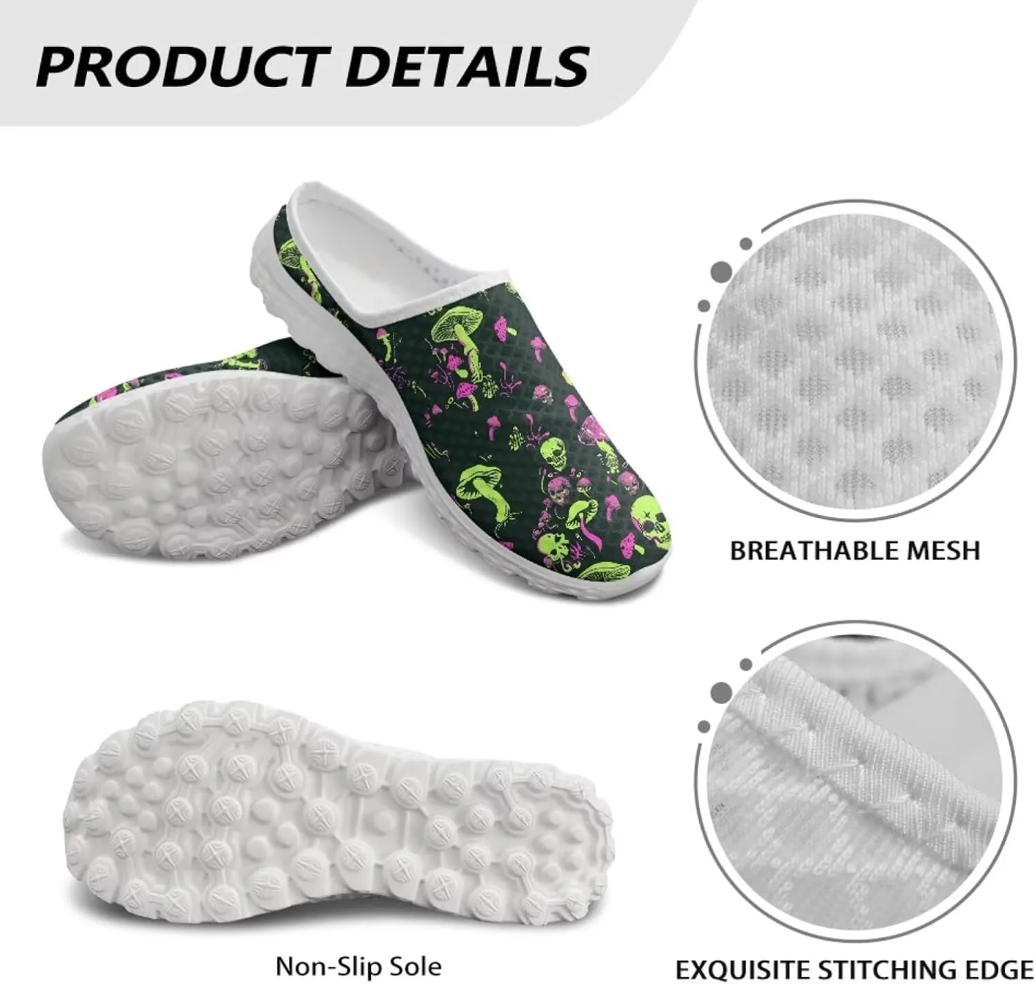 Jeiento Womens Slip On Mules Shoes Backless Walking Sneakers Skull Shoes Casual Slippers