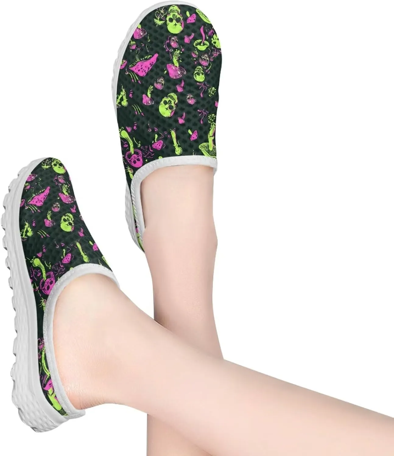 Jeiento Womens Slip On Mules Shoes Backless Walking Sneakers Skull Shoes Casual Slippers