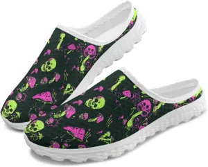 Jeiento Womens Slip On Mules Shoes Backless Walking Sneakers Skull Shoes Casual Slippers