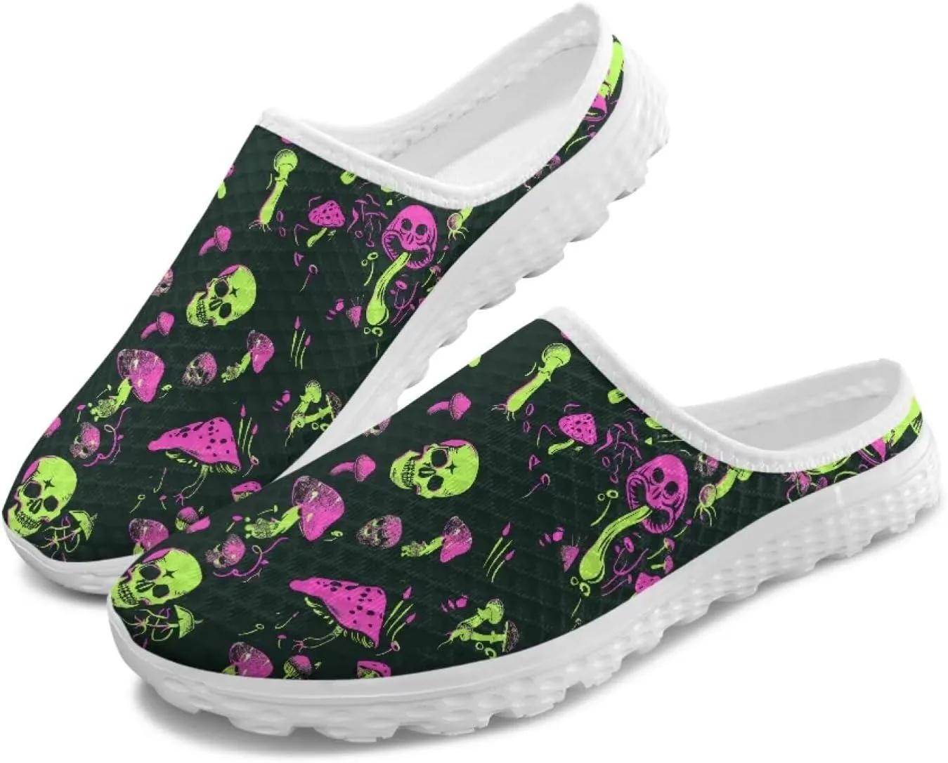 Jeiento Womens Slip On Mules Shoes Backless Walking Sneakers Skull Shoes Casual Slippers