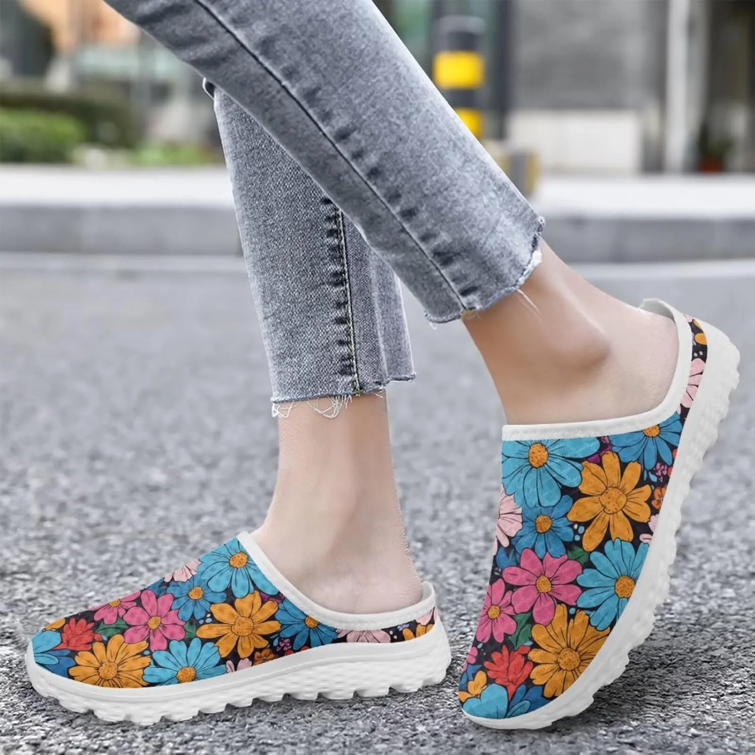 Jeiento Womens Slip On Walking Shoes Breathable Flat Mules Shoe with Arch Support Lightweight Comfort Open Back Casual Sneakers