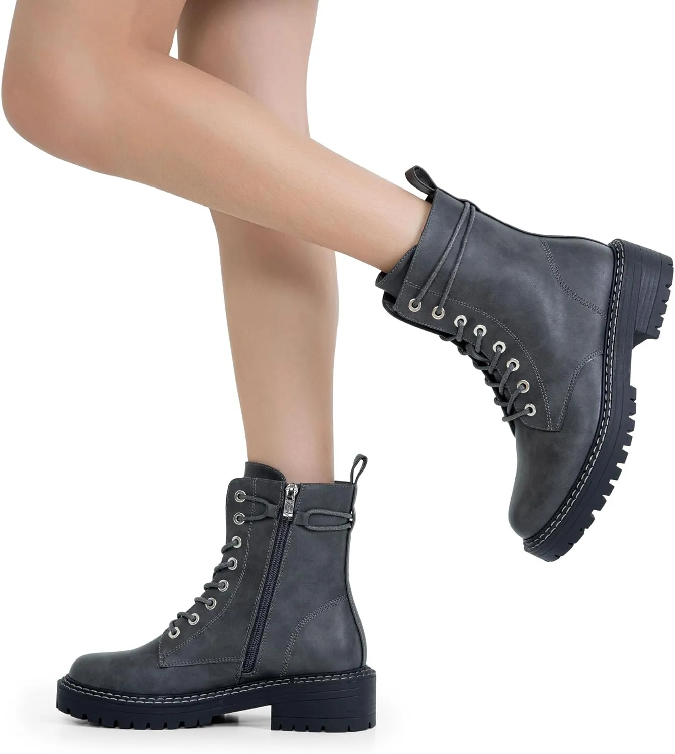 Jeossy Women's Combat Ankle Boots 9627 Low Heel Ankle-Booties with Side Zipper