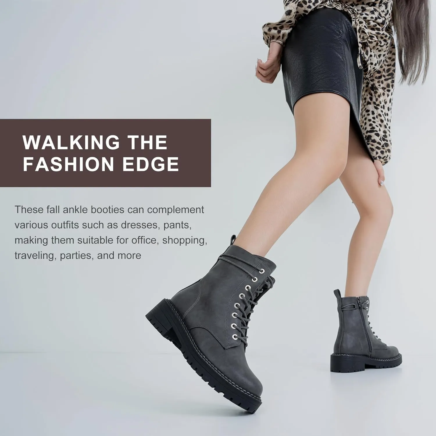 Jeossy Women's Combat Ankle Boots 9627 Low Heel Ankle-Booties with Side Zipper