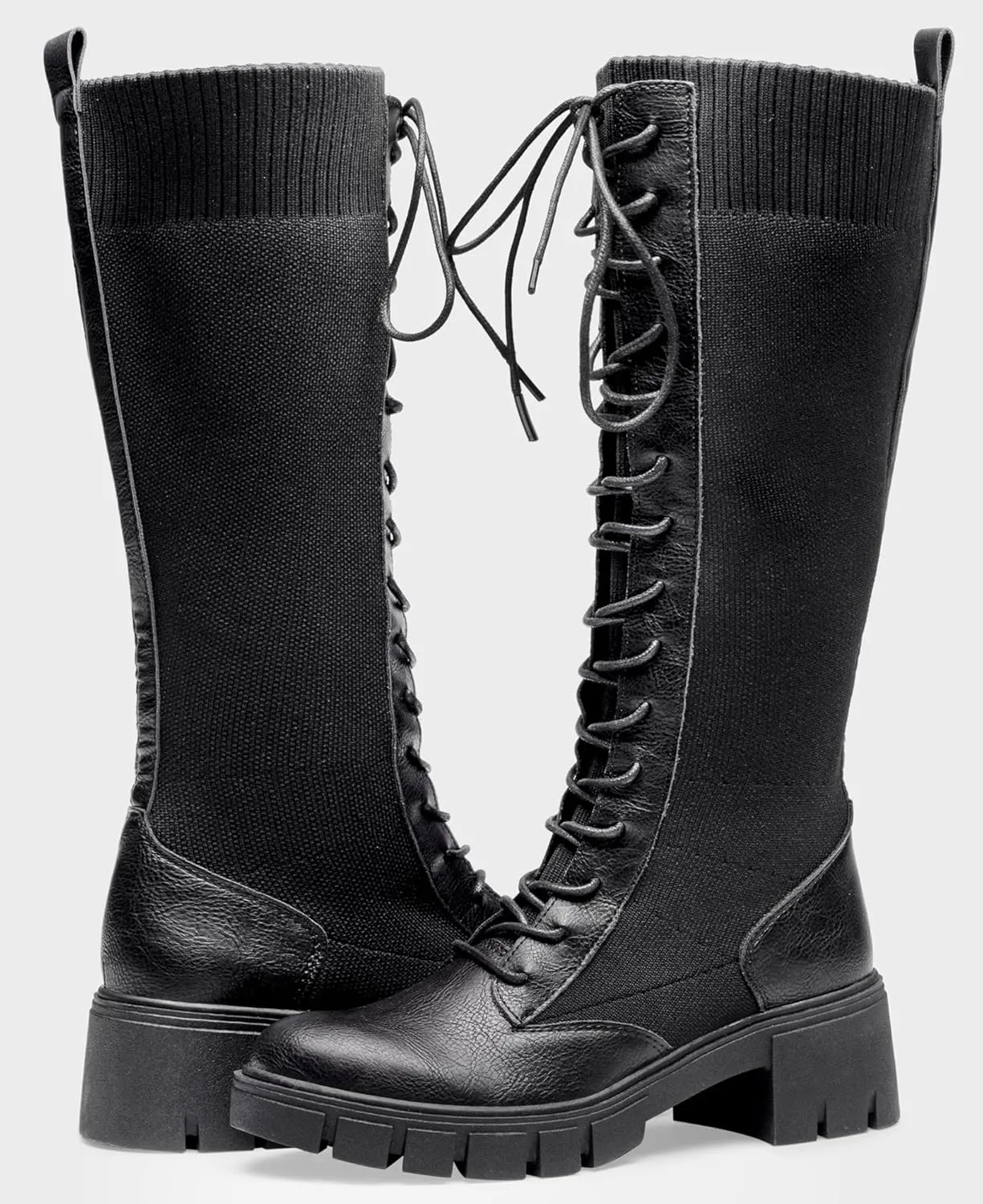 Jeossy Women's Knee High Combat 9603 Boots, Tall Platform Chunky Heel Boots Wide Claf