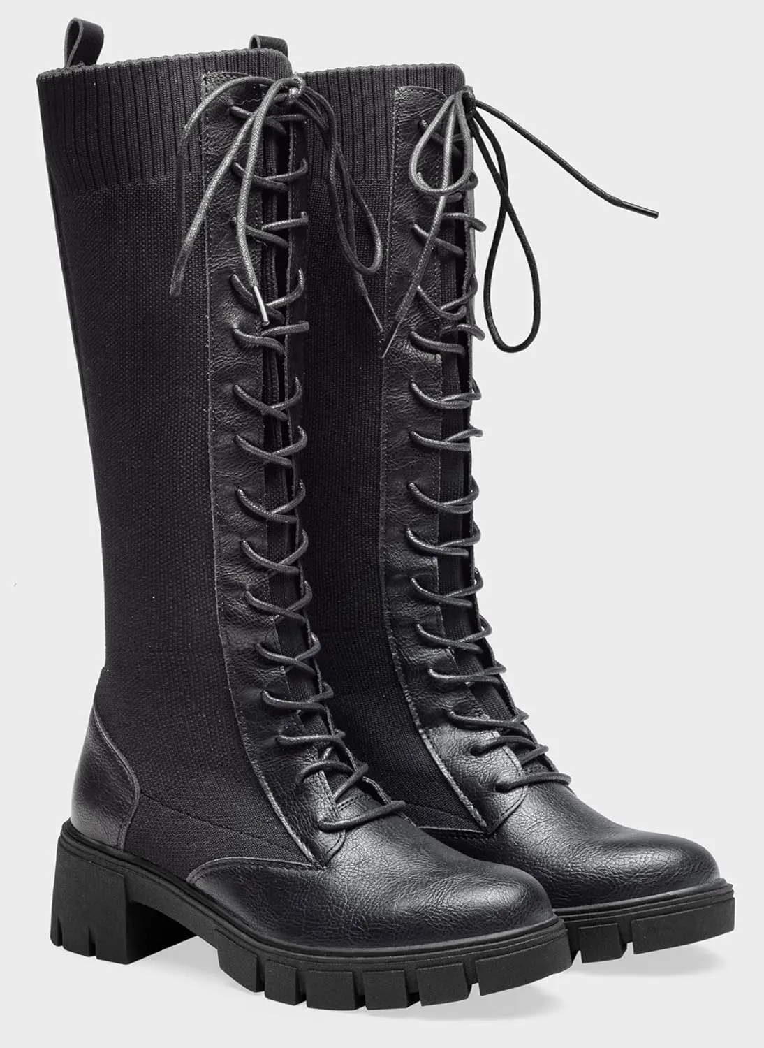 Jeossy Women's Knee High Combat 9603 Boots, Tall Platform Chunky Heel Boots Wide Claf