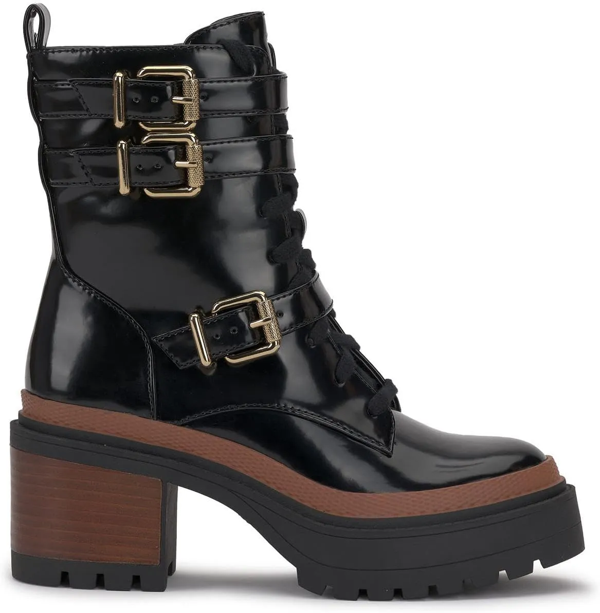Jessica Simpson Womens Juelna Patent Combat & Lace-Up Boots