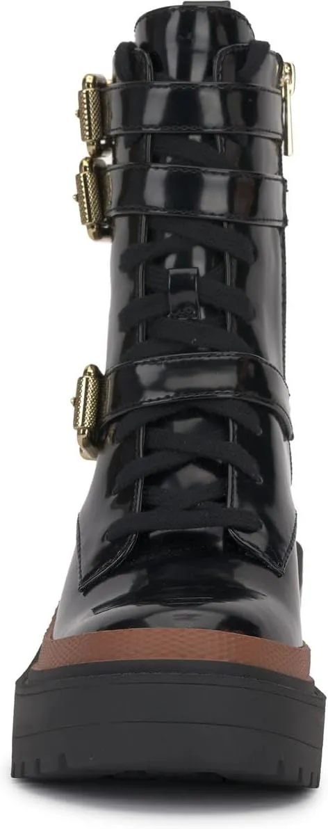 Jessica Simpson Womens Juelna Patent Combat & Lace-Up Boots