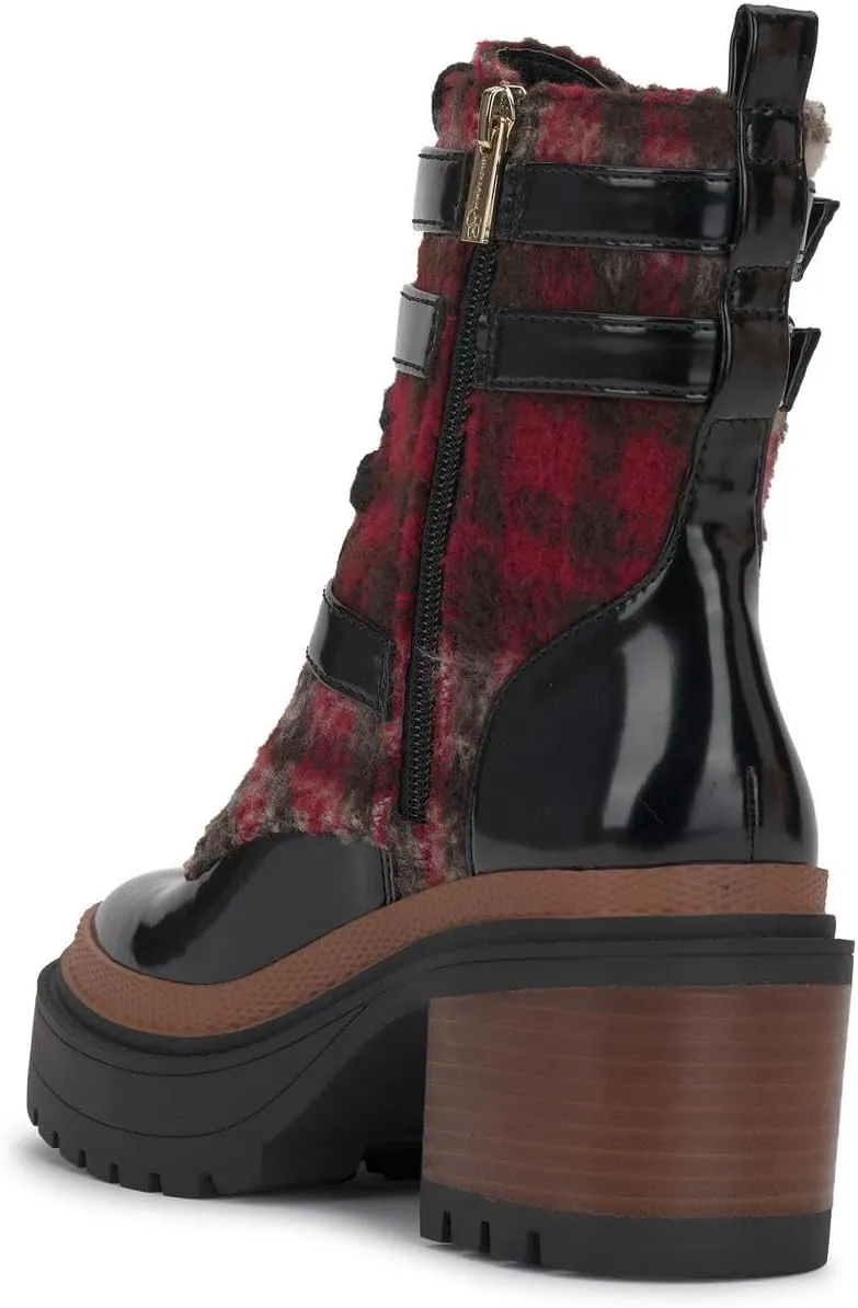 Jessica Simpson Womens Juelna Patent Combat & Lace-Up Boots